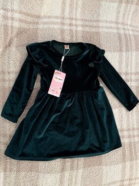 Girls' Velvet Long-Sleeve Party Dress - Green